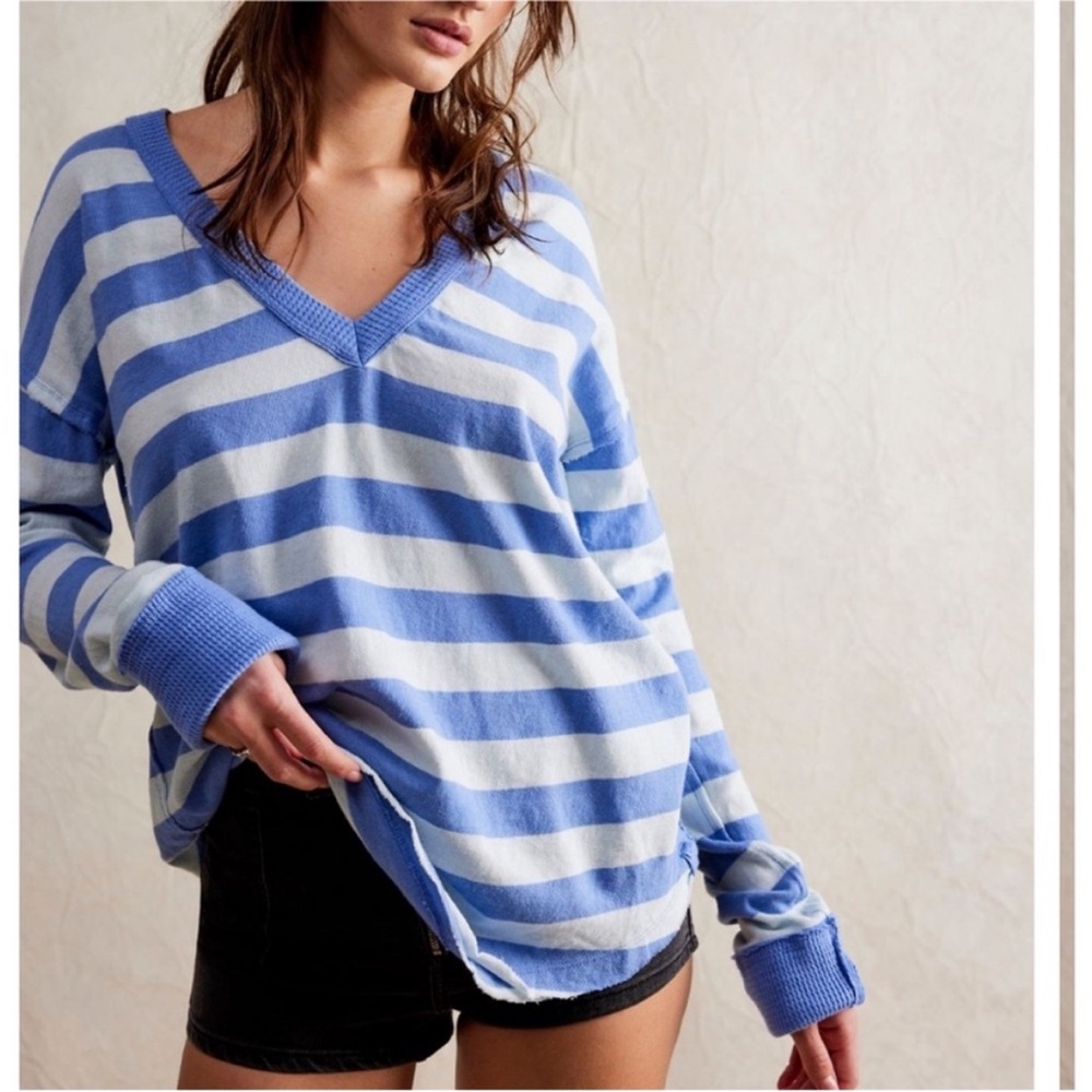 Free People Sail Away Striped V-Neck Sweater